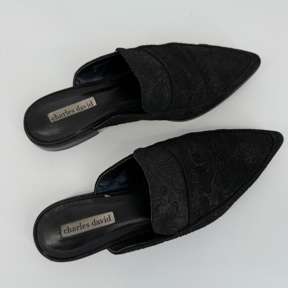 Vtg Charles David Mule Slides Size 8.5 Retro Suede Paisley 90s Regency Victorian - Picture 5 of 8